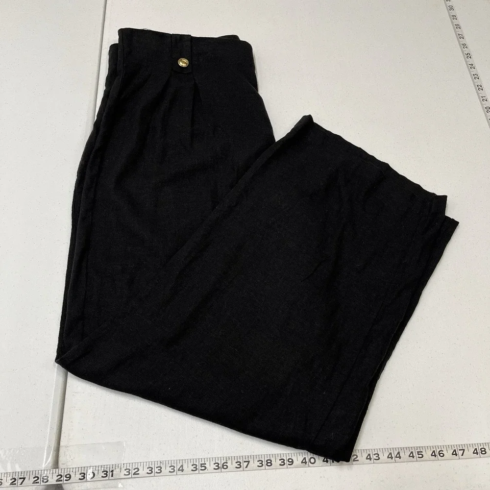 Michael Kors Pants Black Linen Blend Wide Leg Side Zip 14 Lagenlook Capsule
